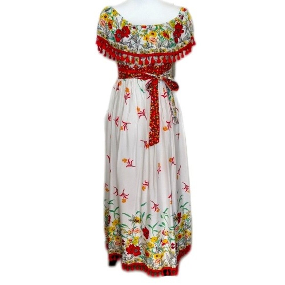 Shein 100% cotton off the shoulder maxi dress, red tassel trim S